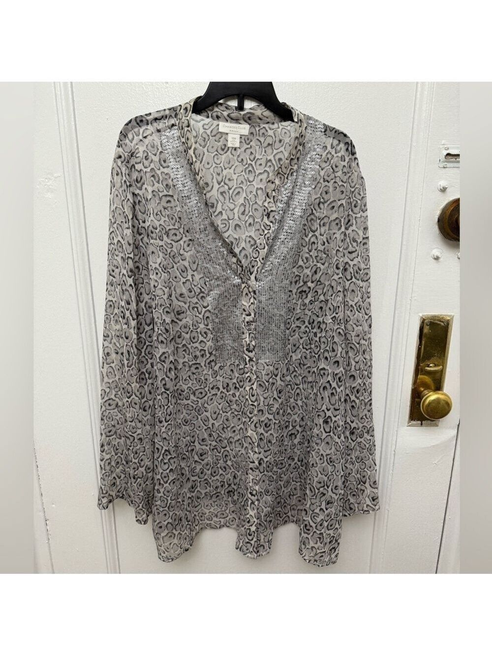 Vintage Charter Club Sheer Leopard Print Blouse With Sequins Size 20W